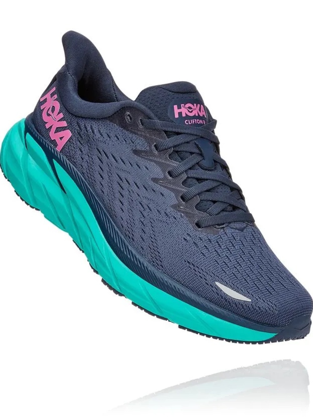 Hoka One One Clifton 8 Navy Green Lace Up Runnings Shoes Size 10B